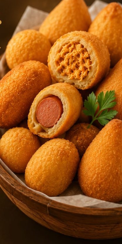 Mini salgados: coxinhas, rissóis e bolinhas de queijo